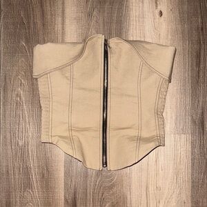 🤎 NWOT ZARA KHAKI TAN CAMEL BEIGE CORSET ZIP FRONT TOP SMALL 🤎